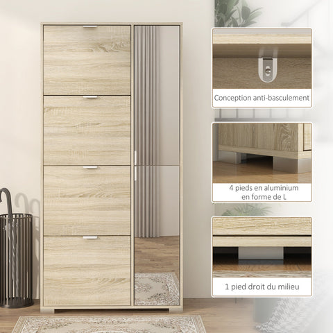 Rootz Shoe Cabinet - Shoe Storage - Mirror Doors - Durable & Stable - 82cm x 30cm x 168cm