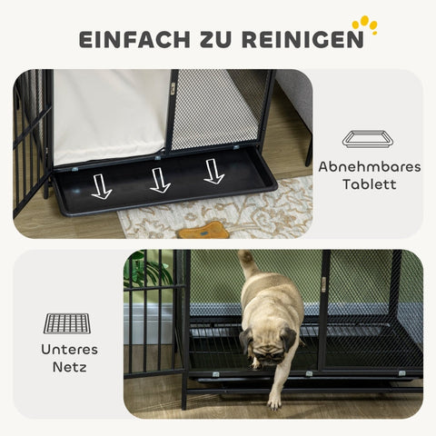 Rootz Dog Crate - Pet Kennel - Puppy Enclosure - Comfortable Mat - Lockable Door - Steel Grille - Easy to Clean Tray - Gray+Black - 80cm x 55cm x 71cm