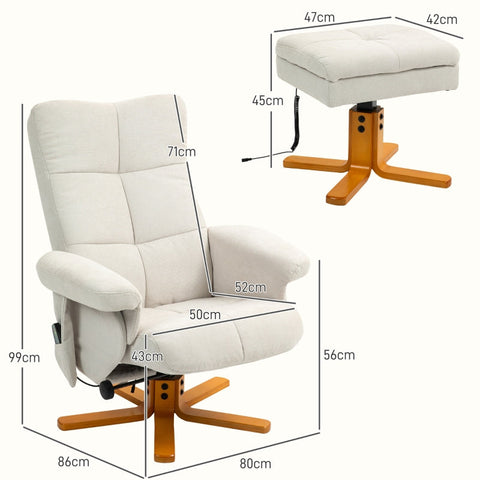 Rootz Massage Chair Set - Relaxation Chair - Recliner - Integrated Massage - 80x86x99cm (Sitting) - 80x118x83cm (Lying) - Footstool with Storage