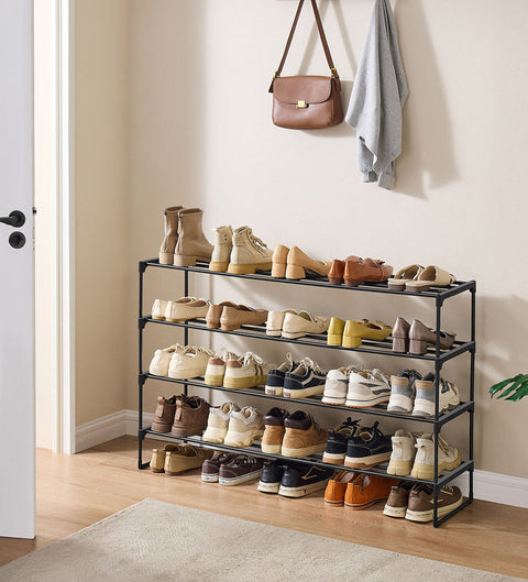 Rootz 4 Level Shoe Shelf - Shoe Rack - Shoe Organizer - Holds 25-30 Pairs - Metal Pipes - Plastic Connectors - 30cm x 117cm x 75cm