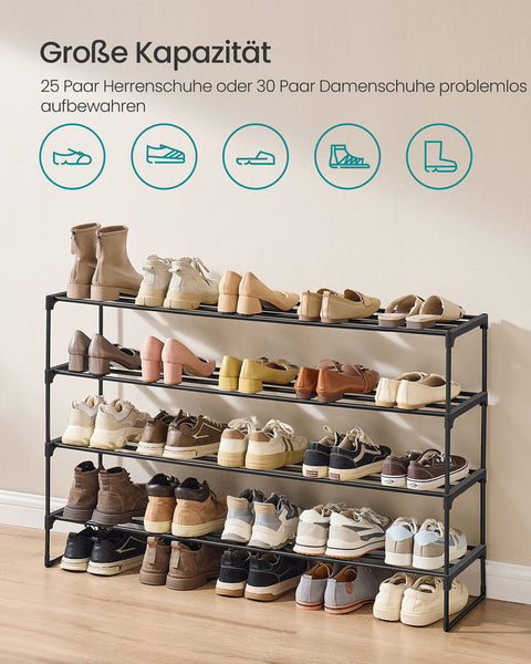 Rootz 4 Level Shoe Shelf - Shoe Rack - Shoe Organizer - Holds 25-30 Pairs - Metal Pipes - Plastic Connectors - 30cm x 117cm x 75cm