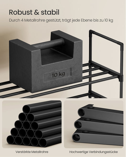 Rootz 4 Level Shoe Shelf - Shoe Rack - Shoe Organizer - Holds 25-30 Pairs - Metal Pipes - Plastic Connectors - 30cm x 117cm x 75cm
