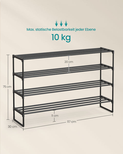 Rootz 4 Level Shoe Shelf - Shoe Rack - Shoe Organizer - Holds 25-30 Pairs - Metal Pipes - Plastic Connectors - 30cm x 117cm x 75cm