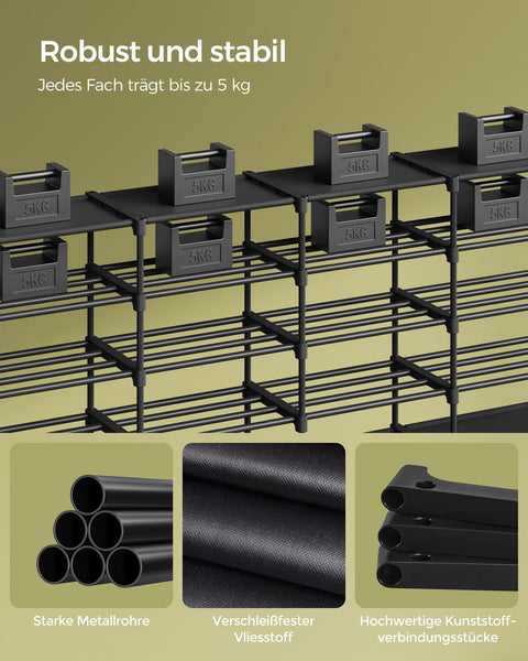 Rootz Shoe Rack Organizer - Storage Rack - Shoe Stand - Steel Frame - Non-Woven Fabric Shelves - PP Plastic Connectors - 29.5cm x 129cm x 157.6cm