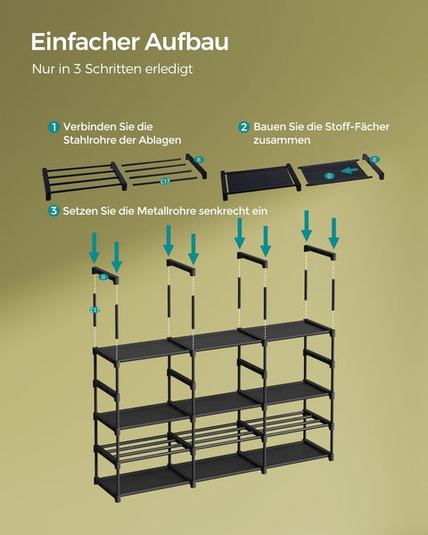 Rootz Shoe Rack Organizer - Storage Rack - Shoe Stand - Steel Frame - Non-Woven Fabric Shelves - PP Plastic Connectors - 29.5cm x 129cm x 157.6cm