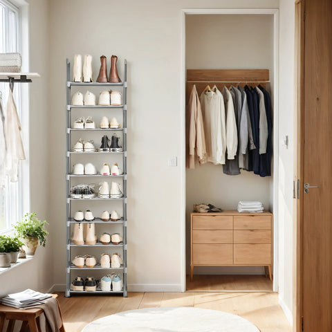 Rootz 10 Level Shoe Shelf - Open Shoe Cabinet - Narrow Shoe Stand - Space Saver - 45cm x 30cm x 174cm