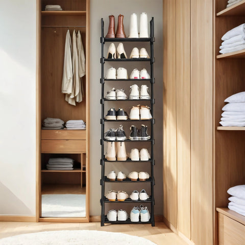 Rootz 10 Level Shoe Shelf - Open Shoe Cabinet - Narrow Shoe Stand - Space Saving - 45cm x 30cm x 174cm