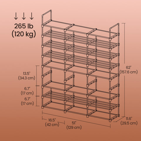 Rootz Shoe Shelf - Shoe Rack - 8 Level Organizer - Adjustable Storage - Space Saving - 29.5 x 129 x 157.6 cm