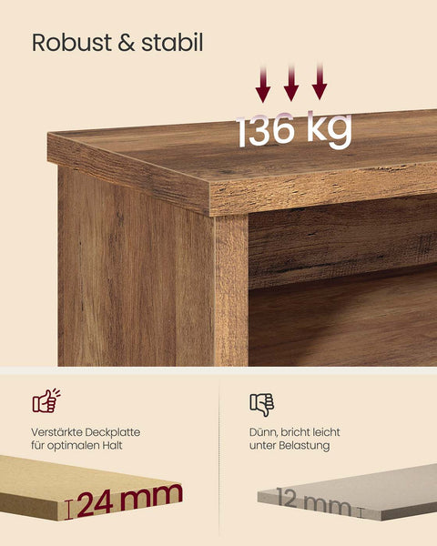 Rootz Shoe Bench - Storage Bench - Entryway Organizer - Adjustable Shelves - Brown - 29.5cm x 100cm x 50cm