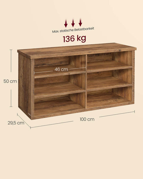 Rootz Shoe Bench - Storage Bench - Entryway Organizer - Adjustable Shelves - Brown - 29.5cm x 100cm x 50cm