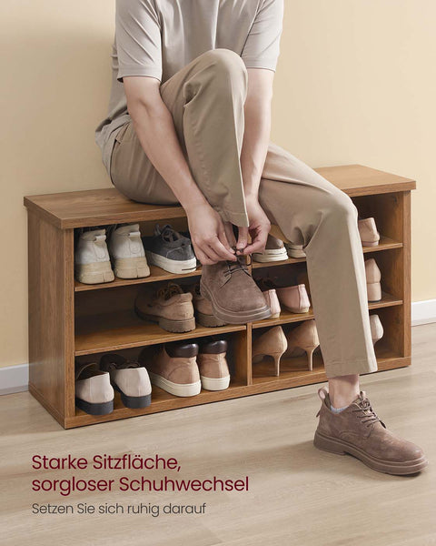 Rootz Shoe Bench - Storage Bench - Entryway Organizer - Adjustable Shelves - Brown - 29.5cm x 100cm x 50cm