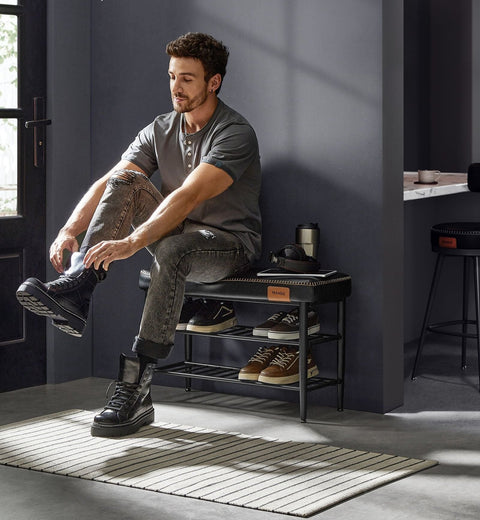 Rootz Shoe Bench Organizer - Entryway Storage - Hallway Bench - Ink Black - 30cm x 80cm x 50cm - 6.3kg