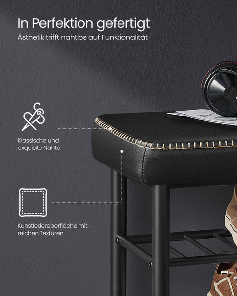 Rootz Shoe Bench Organizer - Entryway Storage - Hallway Bench - Ink Black - 30cm x 80cm x 50cm - 6.3kg