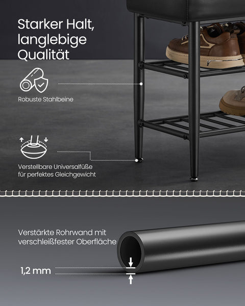 Rootz Shoe Bench Organizer - Entryway Storage - Hallway Bench - Ink Black - 30cm x 80cm x 50cm - 6.3kg
