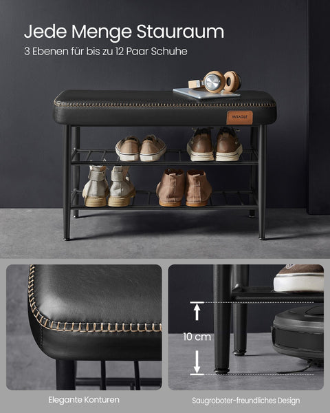 Rootz Shoe Bench Organizer - Entryway Storage - Hallway Bench - Ink Black - 30cm x 80cm x 50cm - 6.3kg