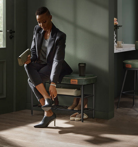 Rootz Ekho Collection Shoe Bench - Storage Bench - Entryway Organizer - Forest Green - 30D x 80W x 50H cm - 6.3kg