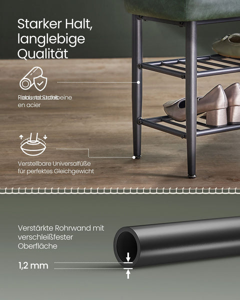 Rootz Ekho Collection Shoe Bench - Storage Bench - Entryway Organizer - Forest Green - 30D x 80W x 50H cm - 6.3kg