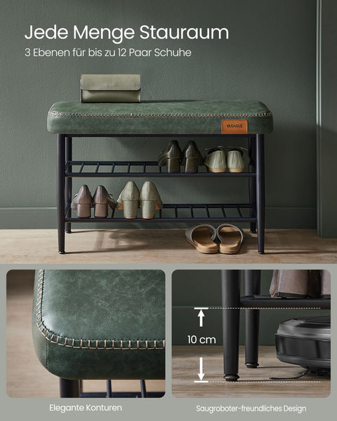 Rootz Ekho Collection Shoe Bench - Storage Bench - Entryway Organizer - Forest Green - 30D x 80W x 50H cm - 6.3kg