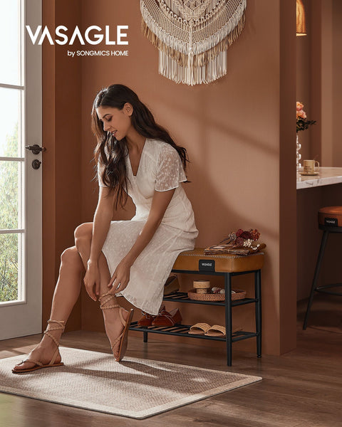 Rootz LSB054K01 Caramel Brown Ottoman - Footstool - Pouf - Lightweight - Durable - Versatile - 30cm x 80cm x 50cm