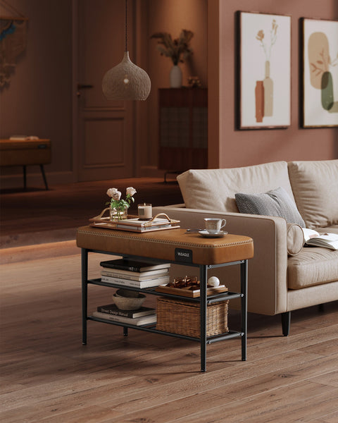 Rootz LSB054K01 Caramel Brown Ottoman - Footstool - Pouf - Lightweight - Durable - Versatile - 30cm x 80cm x 50cm