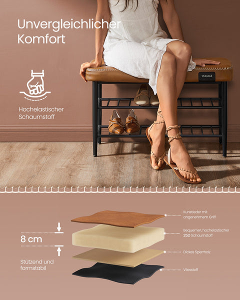 Rootz EKHO Collection - Shoe Bench - Entryway Organizer - Caramel Brown - 30cm x 80cm x 50cm - 6.3kg