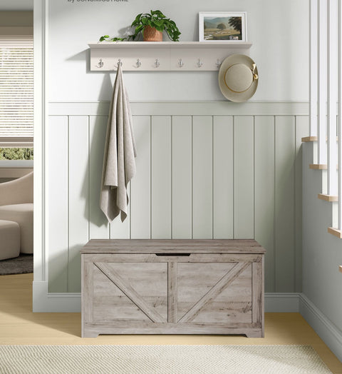 Rootz Shoe Bench with Storage - Entryway Bench - Shoe Rack - Chipboard Material - 40cm x 100cm x 46cm - Greige Mottled - 136kg Load Capacity