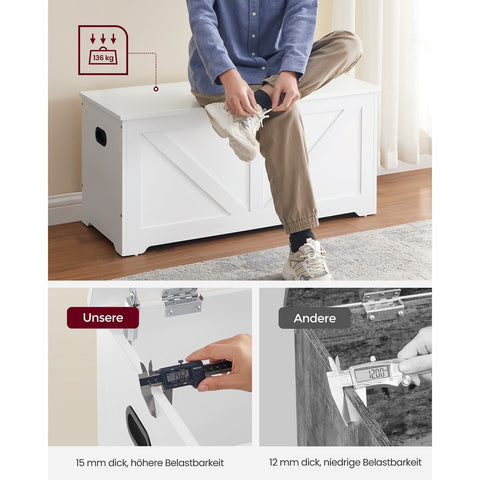 Rootz Schoenenbank met Zitting - Ingangsbank - Opbergbank - Spaanplaatmateriaal - 40cm x 100cm x 46cm - Mat Wit - 136kg Draagvermogen - Schoenenopbergoplossing