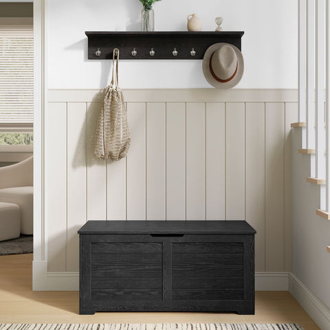 Rootz Shoe Bench Organizer - Entryway Storage - Chipboard Material - 40cm x 100cm x 46cm - Ebony Black - 136kg Max Load - 19.5kg Weight