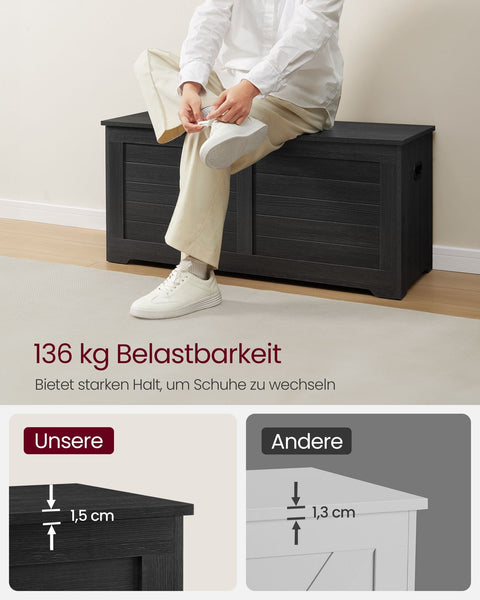 Rootz Shoe Bench Organizer - Entryway Storage - Chipboard Material - 40cm x 100cm x 46cm - Ebony Black - 136kg Max Load - 19.5kg Weight