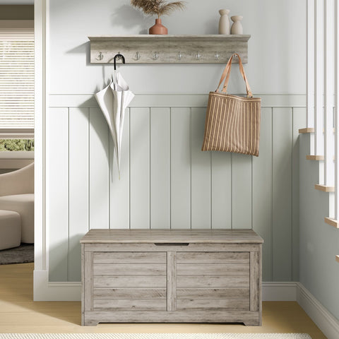 Rootz Shoe Bench with Padded Seat - Entryway Organizer - Chipboard Material - 40cm x 100cm x 46cm - Greige Mottled Finish