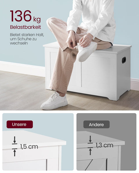 Rootz Schoenenbank - Ingangsbank - Opbergbank - Spaanplaatmateriaal - 40 cm x 80 cm x 46 cm - Wit - 136 kg Max. laadvermogen - 60 kg Capaciteit binnencompartiment