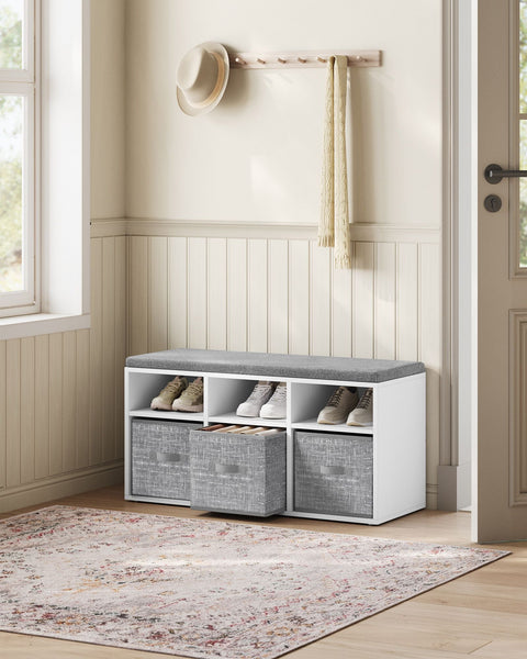 Rootz Shoe Bench with 6 Compartments - Shoe Rack - Shoe Storage - Chipboard Material - 30.3cm x 87cm x 48cm