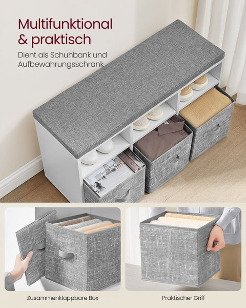 Rootz Shoe Bench with 6 Compartments - Shoe Rack - Shoe Storage - Chipboard Material - 30.3cm x 87cm x 48cm