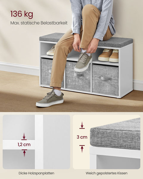 Rootz Shoe Bench with 6 Compartments - Shoe Rack - Shoe Storage - Chipboard Material - 30.3cm x 87cm x 48cm