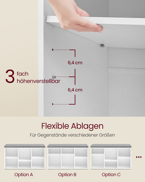 Rootz Shoe Bench with 6 Compartments - Shoe Rack - Shoe Storage - Chipboard Material - 30.3cm x 87cm x 48cm