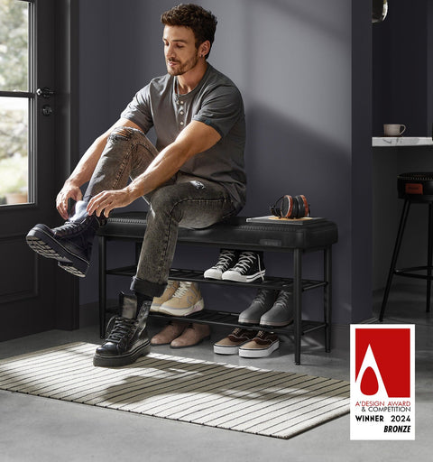 Rootz Shoe Bench - Footwear Organizer - Entryway Seat - Durable Steel & PU Leather - 30 x 100 x 50 cm