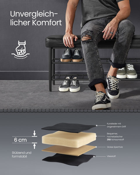 Rootz Shoe Bench - Footwear Organizer - Entryway Seat - Durable Steel & PU Leather - 30 x 100 x 50 cm