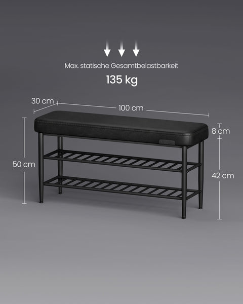 Rootz Shoe Bench - Footwear Organizer - Entryway Seat - Durable Steel & PU Leather - 30 x 100 x 50 cm