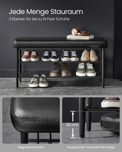 Rootz Shoe Bench - Footwear Organizer - Entryway Seat - Durable Steel & PU Leather - 30 x 100 x 50 cm