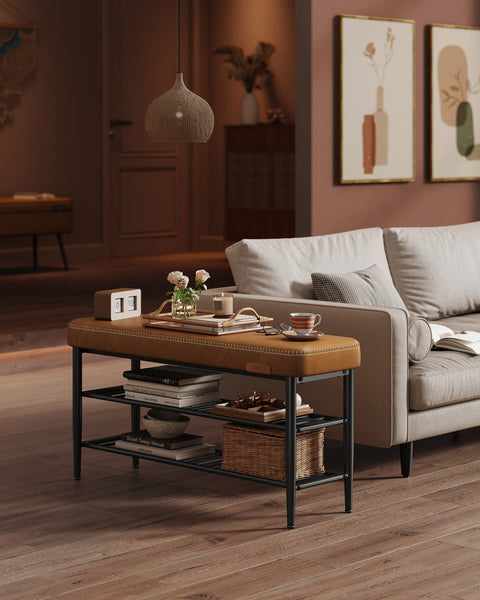 Rootz Ekho Collection Shoe Bench - Shoe Rack - Entryway Bench - Highly Elastic Foam - 30 x 100 x 50 cm - Caramel Brown