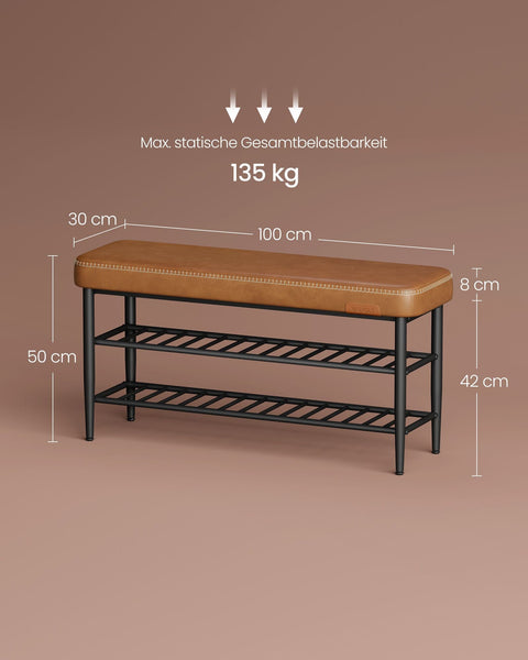 Rootz Ekho Collection Shoe Bench - Shoe Rack - Entryway Bench - Highly Elastic Foam - 30 x 100 x 50 cm - Caramel Brown