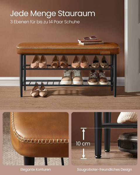 Rootz Ekho Collection Shoe Bench - Shoe Rack - Entryway Bench - Highly Elastic Foam - 30 x 100 x 50 cm - Caramel Brown