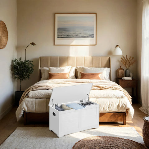 Rootz Shoe Bench - Bench with Storage Space - Seat Chest with 2 Safety Hinges - Organize Efficiently - 40cm x 80cm x 46cm