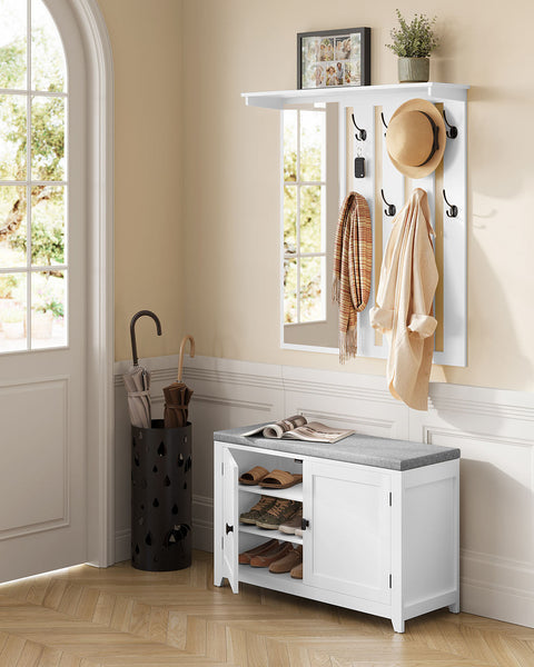 Rootz Shoe Bench Wall Wardrobe Set - Entryway Organizer - Coat Rack - Durable Wooden Chipboard - 82cm x 90cm x 20cm