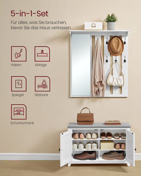 Rootz Shoe Bench Wall Wardrobe Set - Entryway Organizer - Coat Rack - Durable Wooden Chipboard - 82cm x 90cm x 20cm