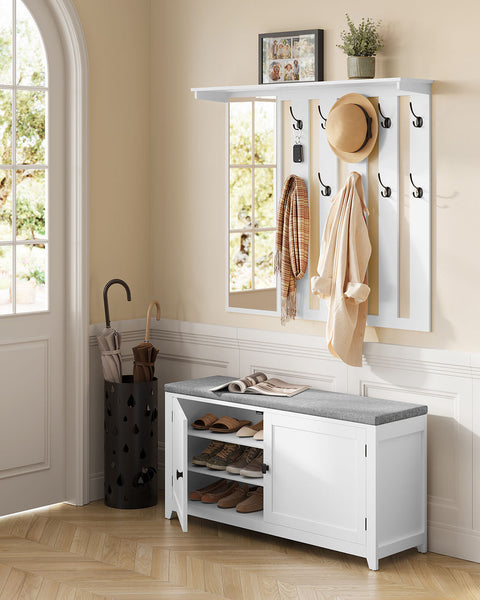 Rootz Shoe Bench Wall Wardrobe Set - Entryway Organizer - Hallway Storage - 10 Hooks - High Capacity - 31x102x52cm Bench, 20x102x90cm Wardrobe