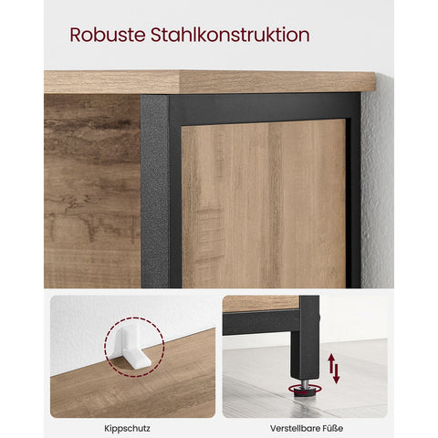 Rootz Eiken Bruin-Zwarte Opbergkast - Spaanplaat Staal - Grote Organizer - Verstelbare Planken - 35cm x 60cm x 124,5cm