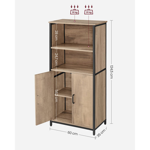Rootz Eiken Bruin-Zwarte Opbergkast - Spaanplaat Staal - Grote Organizer - Verstelbare Planken - 35cm x 60cm x 124,5cm