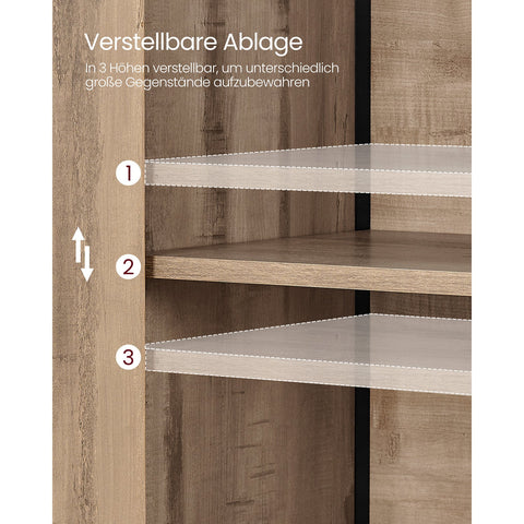 Rootz Eiken Bruin-Zwarte Opbergkast - Spaanplaat Staal - Grote Organizer - Verstelbare Planken - 35cm x 60cm x 124,5cm