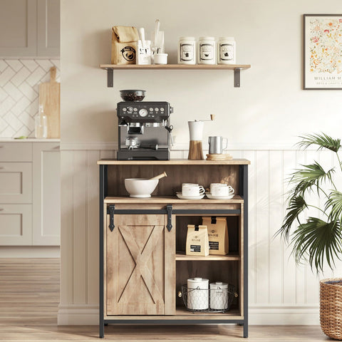 Rootz Sideboard - Oak Brown-Black - Chipboard Steel - Large Storage Unit - 30cm x 70cm x 80cm - Sturdy - 17.6kg- Easy Assembly